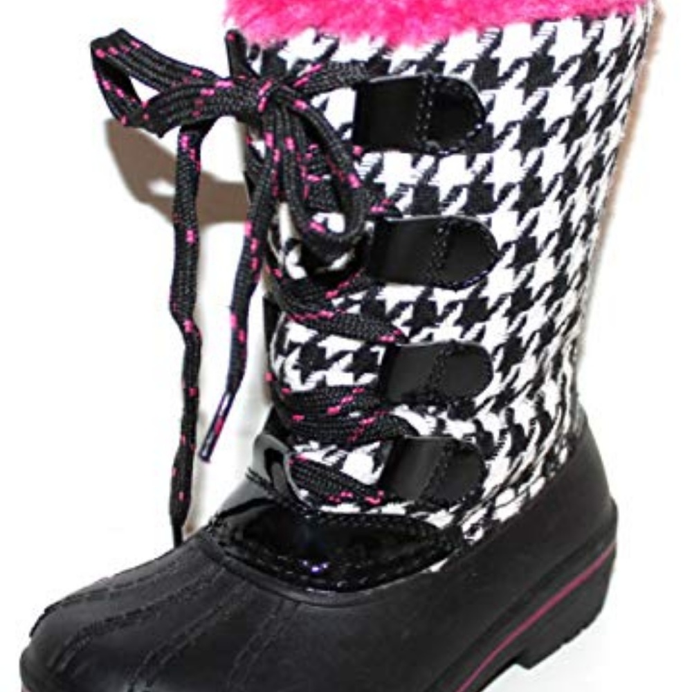 Ozark Trail Duck Boots Houndstooth Black/White Winter Outdoor Snow Girls 5